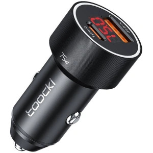 Hurtownia GSM - Autós töltő Toocki TCCAA Q-WR01 USB-A / USB-C, 75W (fekete) - TCK100 - {ean13} - Hurt