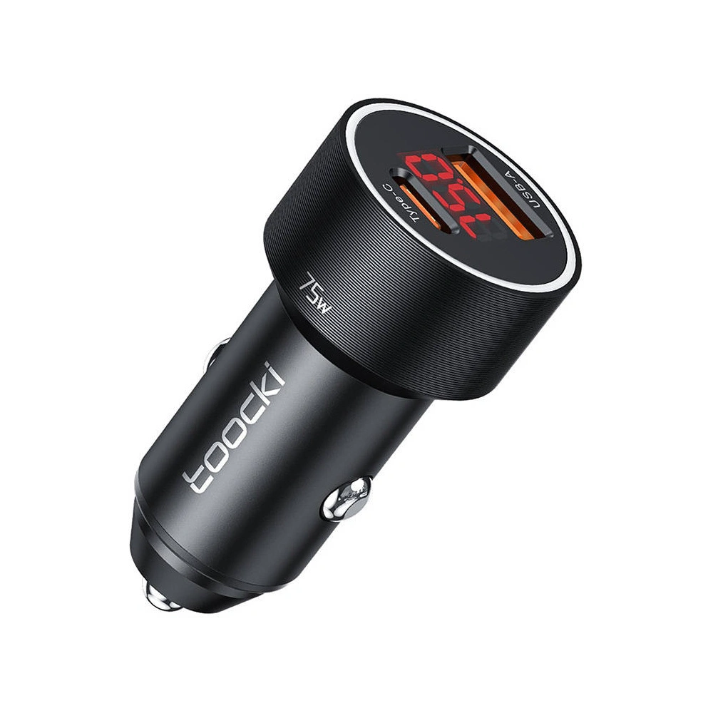 Hurtownia GSM - Autós töltő Toocki TCCAA Q-WR01 USB-A / USB-C, 75W (fekete) - TCK100 - {ean13} - Hurt