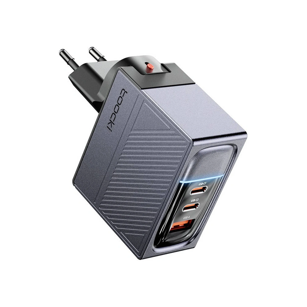 Hurtownia GSM - Síťová nabíječka Toocki TCT100ASCB0G 2xUSB-C / USB-A, GaN, 100W (šedá) - TCK104 - {ean13} - Hurt