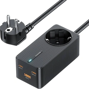 Hurtownia GSM - Încărcător de rețea Toocki TCT2C67-JRB01 2xUSB-C / USB-A / AC, 1.5m, GaN, 67W (negru) - TCK105 - {ean13} - Hurt
