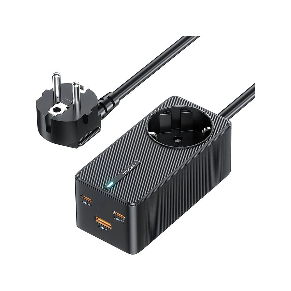 Hurtownia GSM - Síťová nabíječka Toocki TCT2C67-JRB01 2xUSB-C / USB-A / AC, 1.5m, GaN, 67W (černá) - TCK105 - {ean13} - Hurt