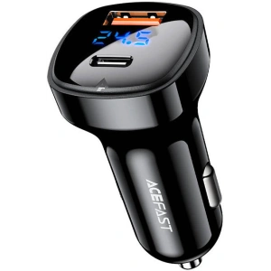 Wholesale Acefast B4 car charger USB-A, USB-C, 66W with display (black) - ACE17 - {ean13} - Hurt