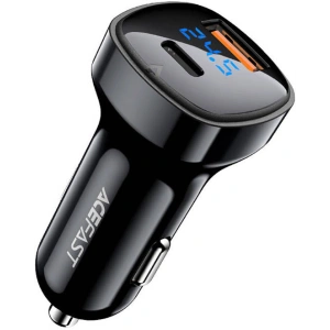 Wholesale Acefast B4 car charger USB-A, USB-C, 66W with display (black) - ACE17 - {ean13} - Hurt
