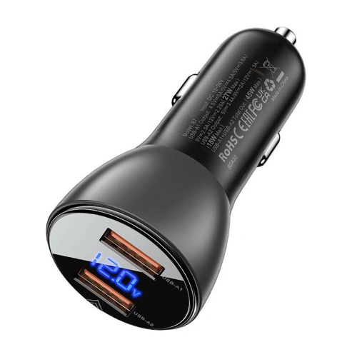 Ładowarka samochodowa Acefast B7 2xUSB-A, 45W z wyświetlaczem (czarny)