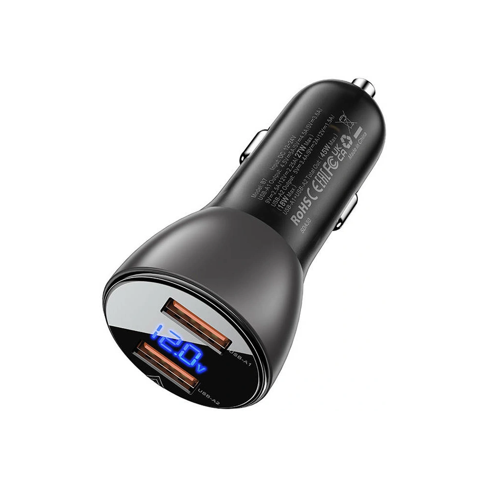 Hurtownia GSM - Încărcător auto Acefast B7 2xUSB-A, 45W cu afișaj (negru) - ACE20 - {ean13} - Hurt