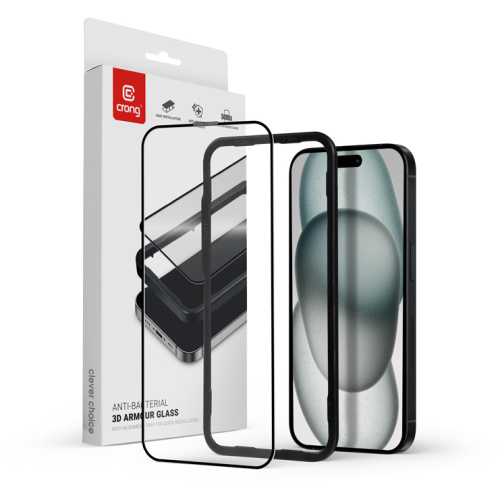 Hurtownia Crong - 5904310703475 - CRG664 - Szkło hartowane Crong Anti-Bacterial 3D Armour Glass Apple iPhone 15 + ramka instalacyjna - B2B homescreen