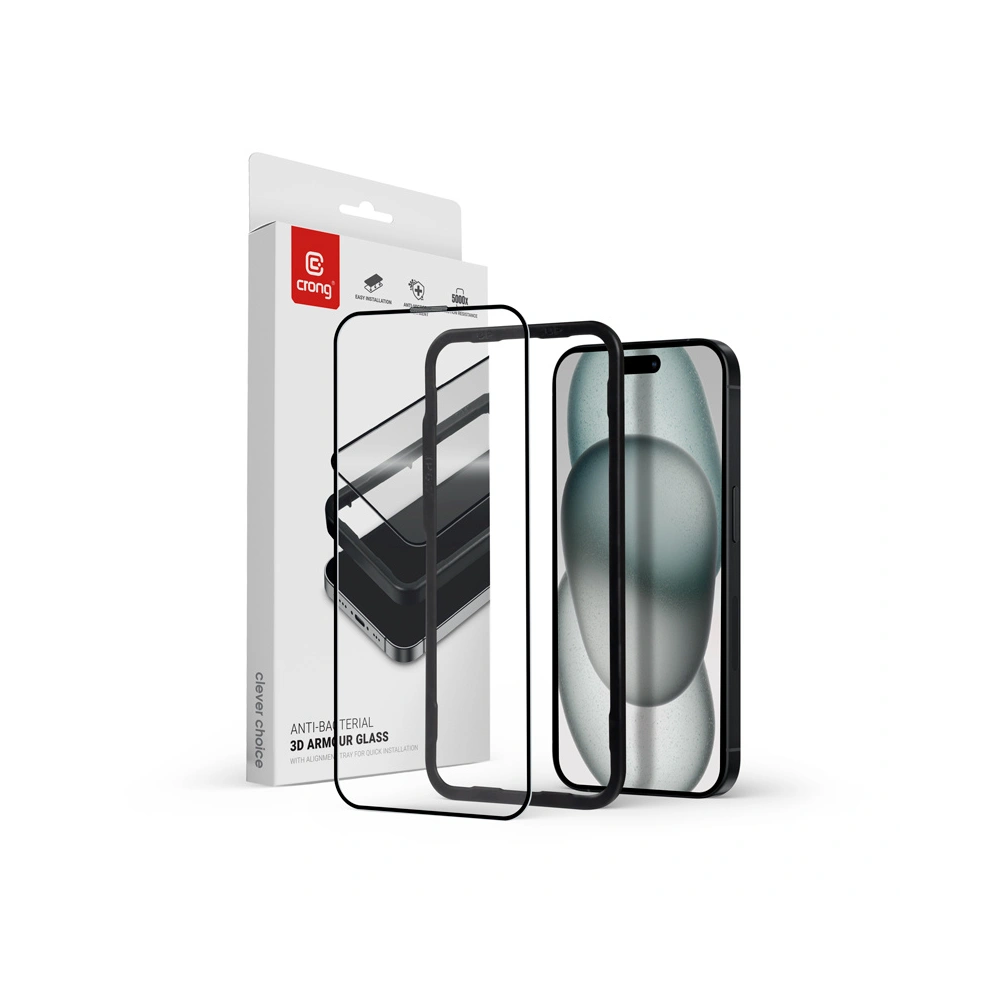 Wholesale Crong Anti-Bacterial 3D Armour Glass Apple iPhone 15 + installation frame - CRG664 - {ean13} - Hurt