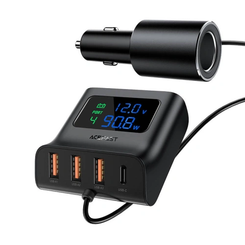 Ładowarka samochodowa Acefast B8 3x USB-A, USB-C, 90W (czarny)