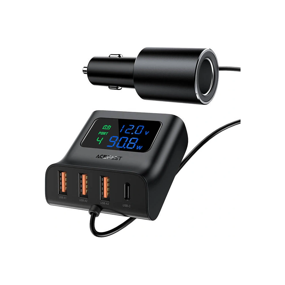 Wholesale Acefast B8 car charger 3x USB-A, USB-C, 90W (black) - ACE21 - {ean13} - Hurt