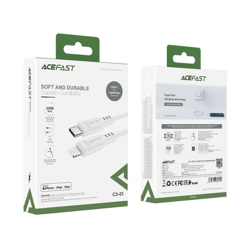 Kabel Acefast C3-01 USB-C / Lightning, MFi, 30W, 1.2m (biały)