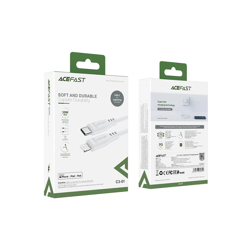 Hurtownia GSM - Kabel Acefast C3-01 USB-C / Lightning, MFi, 30W, 1.2m (bílý) - ACE23 - {ean13} - Hurt
