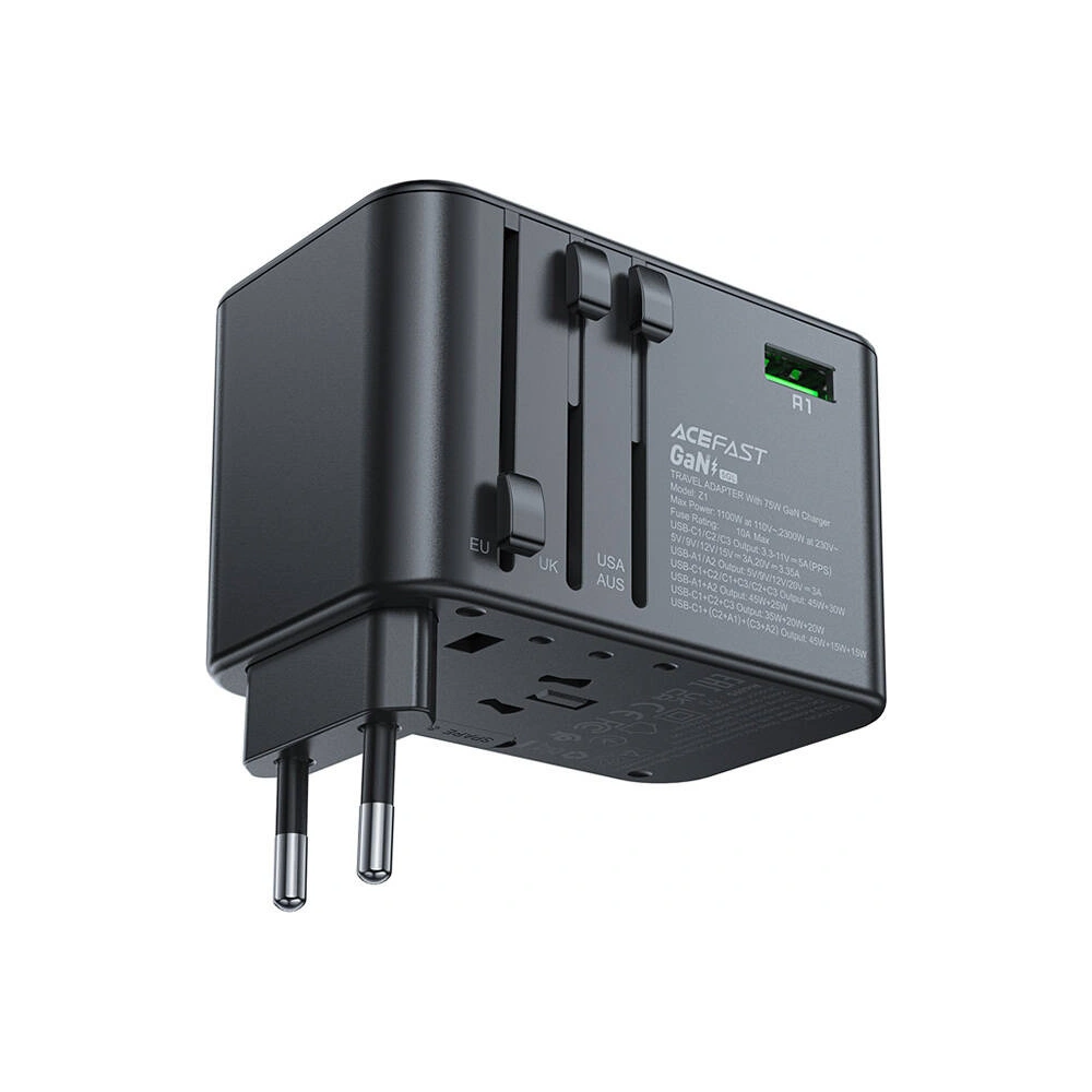 Hurtownia GSM - Încărcător de călătorie Acefast Z1 US/EU/UK/AU, 2xUSB-A, 3xUSB-C, GaN, 67W, (negru) - ACE82 - {ean13} - Hurt