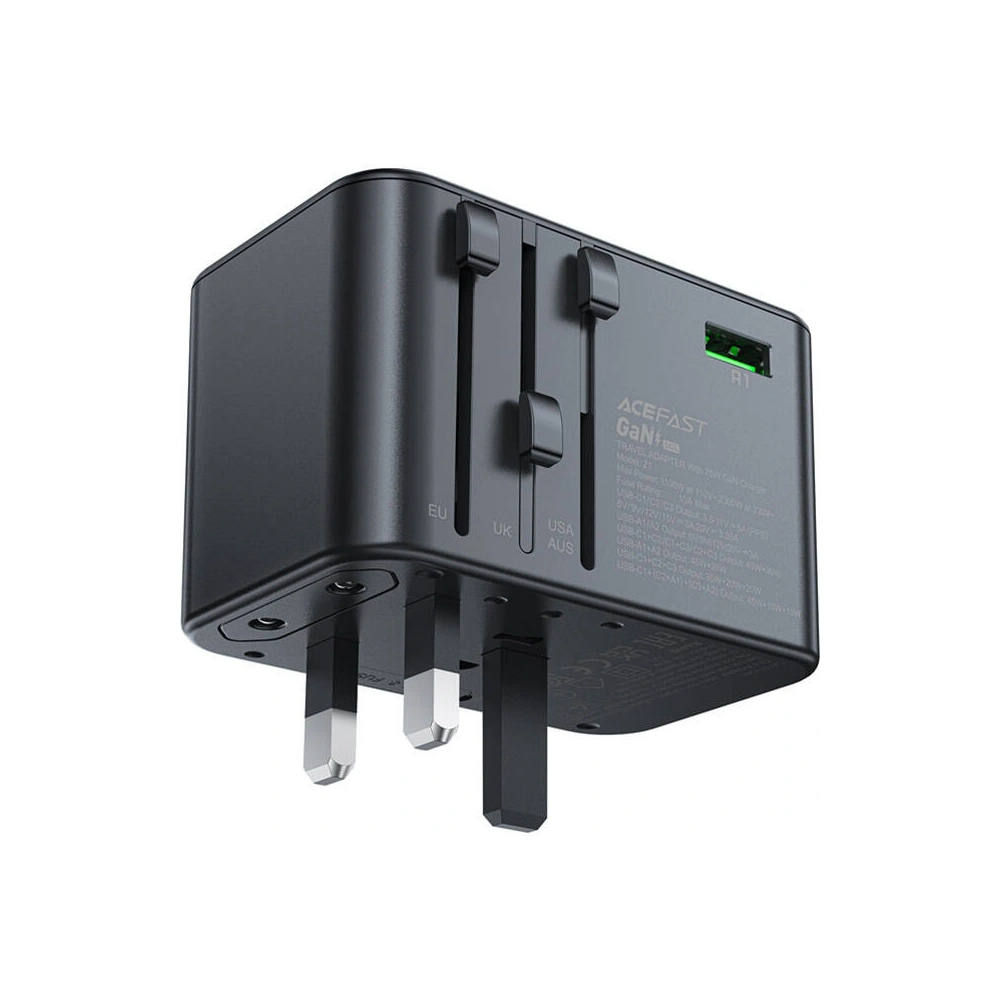 Hurtownia GSM - Acefast Z1 US/EU/UK/AU utazási hálózati töltő, 2xUSB-A, 3xUSB-C, GaN, 67W, (fekete) - ACE82 - {ean13} - Hurt