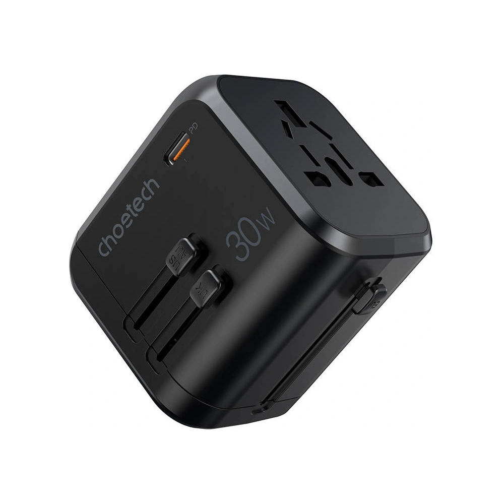 Hurtownia GSM - Utazási hálózati töltő Choetech PD5008 3xUSB-A, 1xUSB-C, GaN, 30W, US/EU/UK/AU (fekete) - CHT192 - {ean13} - Hurt