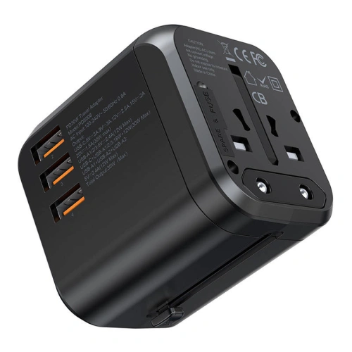 Ładowarka sieciowa podróżna Choetech PD5008 3xUSB-A, 1xUSB-C, GaN, 30W, US/EU/UK/AU (czarna)