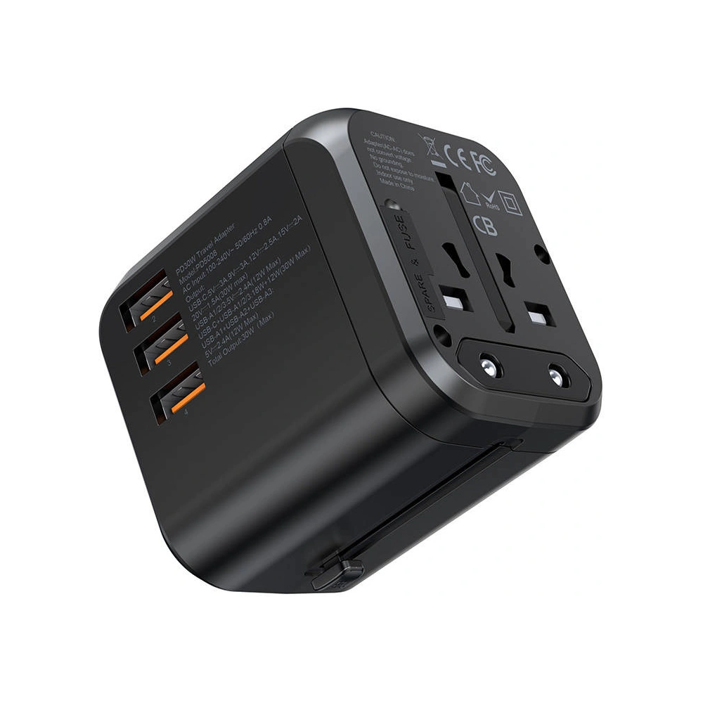 Hurtownia GSM - Reise-Netzteil Choetech PD5008 3xUSB-A, 1xUSB-C, GaN, 30W, US/EU/UK/AU (schwarz) - CHT192 - {ean13} - Hurt