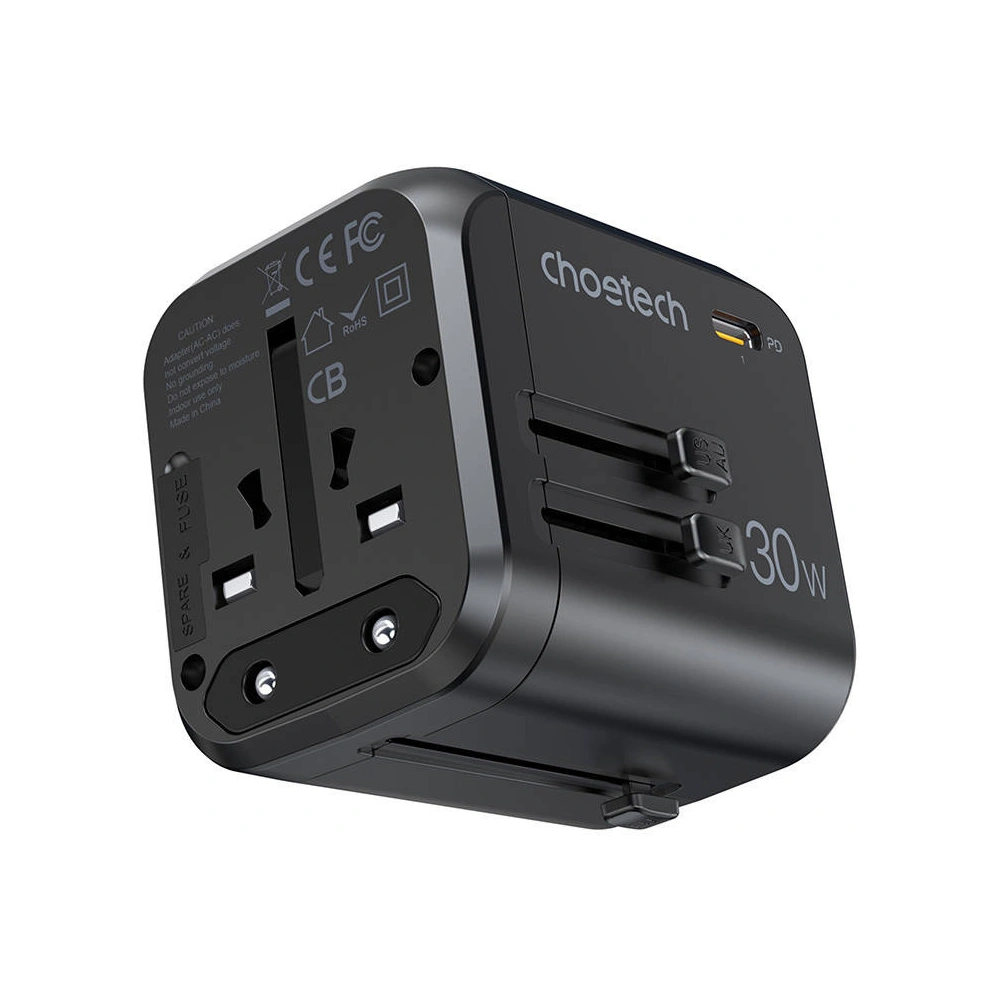 Hurtownia GSM - Reise-Netzteil Choetech PD5008 3xUSB-A, 1xUSB-C, GaN, 30W, US/EU/UK/AU (schwarz) - CHT192 - {ean13} - Hurt