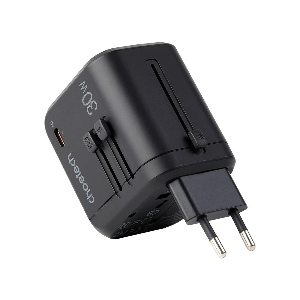 Hurtownia GSM - Ładowarka sieciowa podróżna Choetech PD5008 3xUSB-A, 1xUSB-C, GaN, 30W, US/EU/UK/AU (czarna) - CHT192 - {ean13} - Hurt