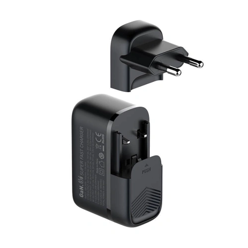 Ładowarka sieciowa LDNIO Q366 USB-A, 2xUSB-C, GaN, 65W czarna