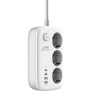 Hurtownia GSM - Napájecí lišta LDNIO SE3436 3x EU zásuvky, 2xUSB-A, 2xUSB-C, GaN, 65W bílá - LDN475 - {ean13} - Hurt