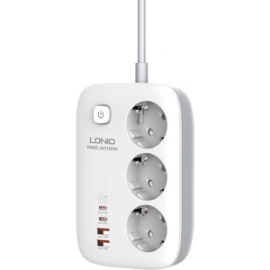 Hurtownia GSM - Napájecí lišta LDNIO SE3436 3x EU zásuvky, 2xUSB-A, 2xUSB-C, GaN, 65W bílá - LDN475 - {ean13} - Hurt