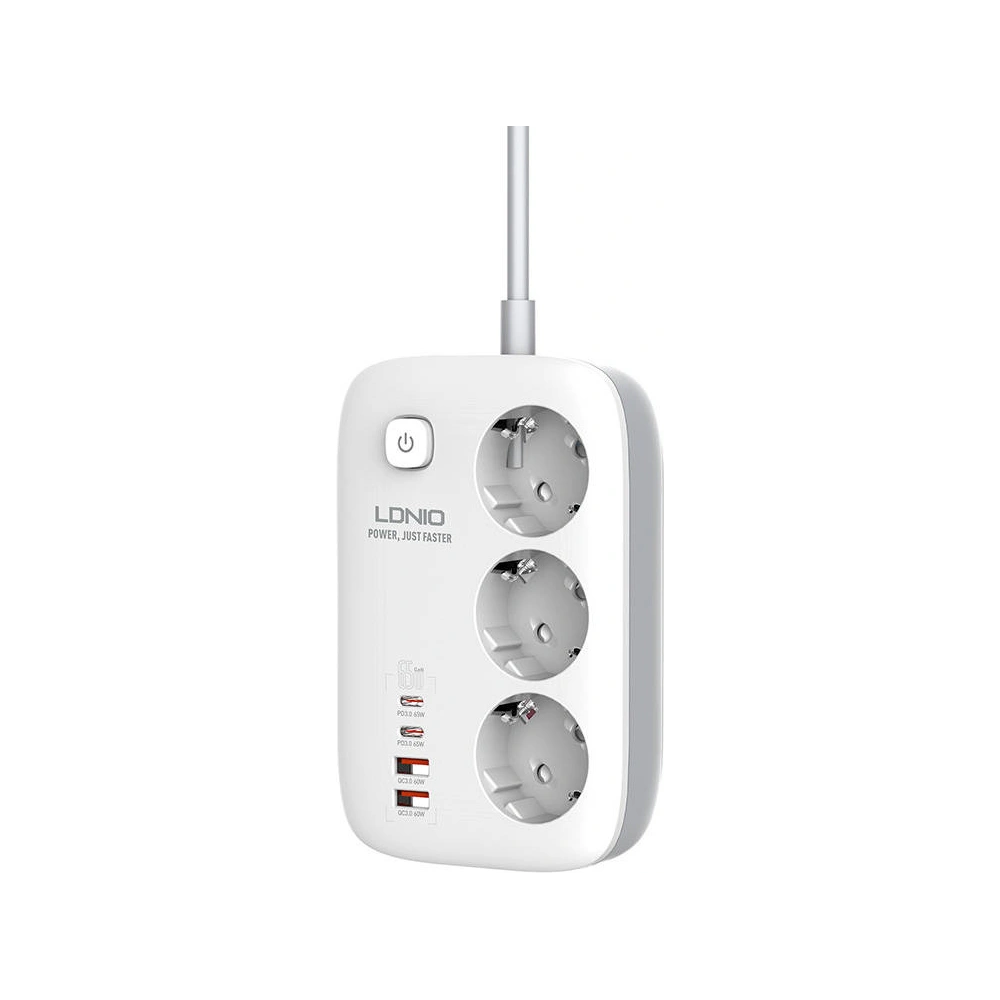 Hurtownia GSM - Feszültségelosztó LDNIO SE3436 3x EU dugó, 2xUSB-A, 2xUSB-C, GaN, 65W fehér - LDN475 - {ean13} - Hurt