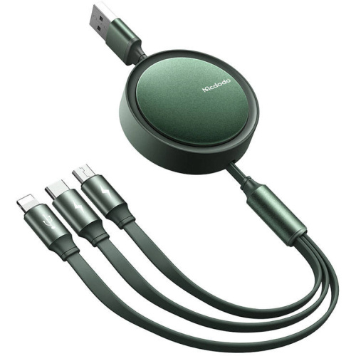 Mcdodo Distributor - 6921002672511 - MDD149 - Mcdodo CA-7251 3-in-1 USB-A / Lightning, USB-C, microUSB coiled cable 1.2m green - B2B homescreen