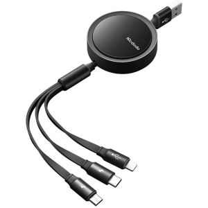 Hurtownia GSM - Kabel svinovací USB Mcdodo CA-7250 3w1 USB-A / Lightning, USB-C, microUSB 1,2m černý - MDD150 - {ean13} - Hurt