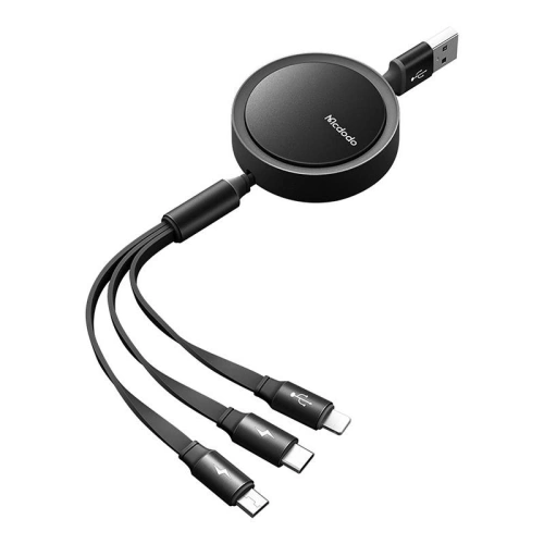 Kabel zwijany USB Mcdodo CA-7250 3w1 USB-A / Lightning, USB-C, microUSB 1,2m czarny