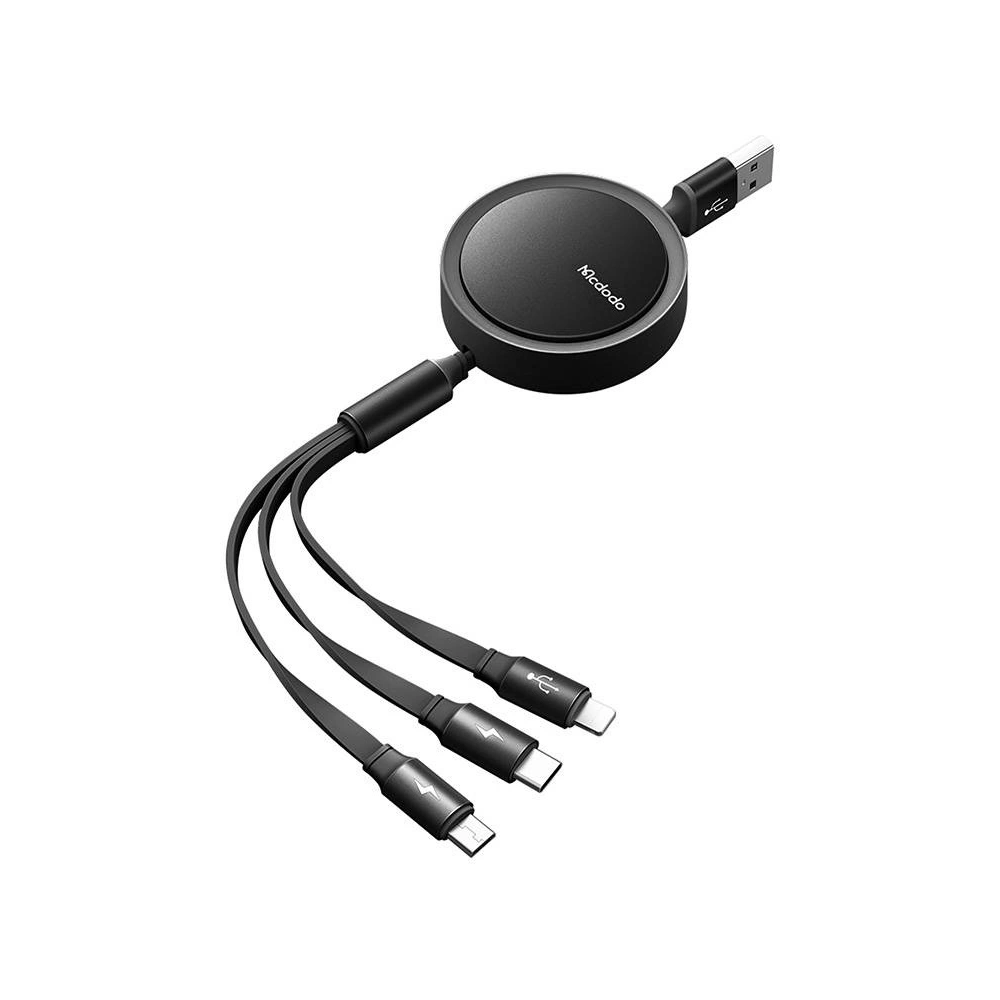 Hurtownia GSM - Kabel svinovací USB Mcdodo CA-7250 3w1 USB-A / Lightning, USB-C, microUSB 1,2m černý - MDD150 - {ean13} - Hurt