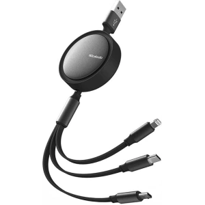 Hurtownia GSM - Kabel svinovací USB Mcdodo CA-7250 3w1 USB-A / Lightning, USB-C, microUSB 1,2m černý - MDD150 - {ean13} - Hurt