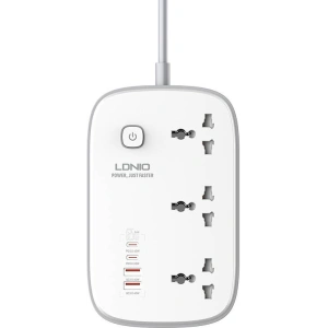 Hurtownia GSM - Napájecí lišta LDNIO SC3416 3x EU zásuvky, 2xUSB-A, 2xUSB-C, GaN, 65W bílá - LDN476 - {ean13} - Hurt