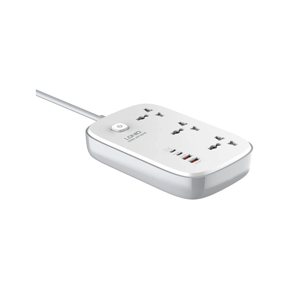 Wholesale LDNIO SC3416 power strip 3x EU plugs, 2xUSB-A, 2xUSB-C, GaN, 65W white - LDN476 - {ean13} - Hurt