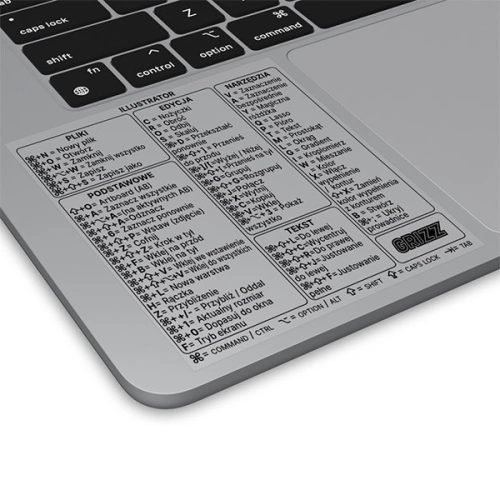 Naklejka ze skrótami klawiszowymi GrizzGlass MacOS Adobe Illustrator [PL]