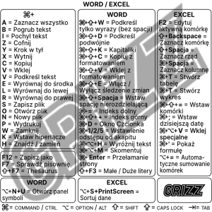 Wholesale GrizzGlass Microsoft Excel / Word keyboard shortcuts sticker [PL] - GRZ7333 - {ean13} - Hurt
