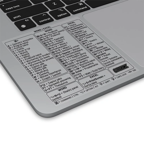 Naklejka ze skrótami klawiszowymi GrizzGlass Microsoft Excel / Word [PL]