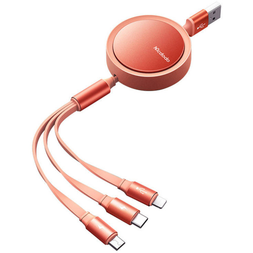 Mcdodo Distributor - 6921002672528 - MDD171 - Mcdodo CA-7252 retractable cable 3in1 USB-A / Lightning, microUSB, USB-C, 1.2m (orange) - B2B homescreen