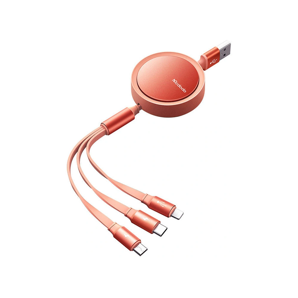 Hurtownia GSM - Kabel zwijbar Mcdodo CA-7252 3w1 USB-A / Lightning, microUSB, USB-C, 1,2m (orange) - MDD171 - {ean13} - Hurt