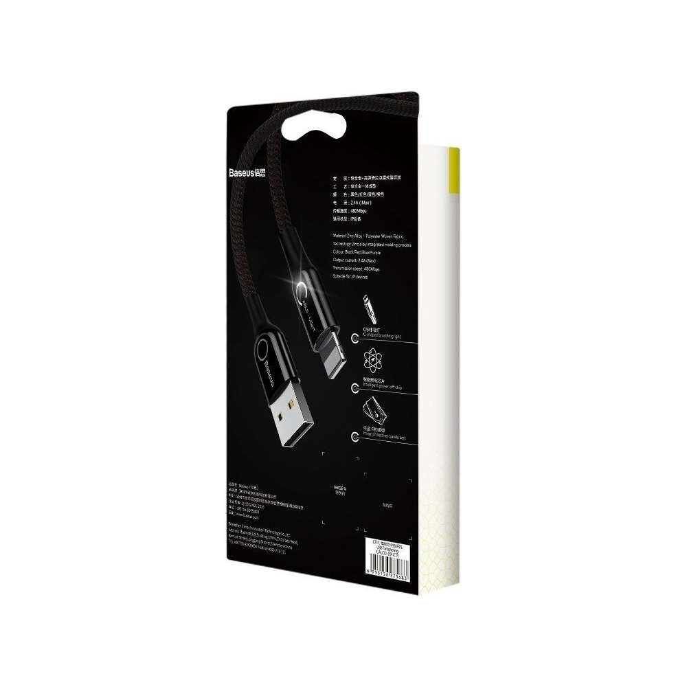 Wholesale Lightning Cable with LED Lamp Baseus C-shaped 2.4A 1m Black - BSU492BLK - {ean13} - Hurt