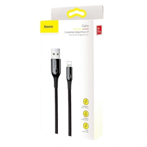 Kabel USB Lightning z diodą LED Baseus C-shaped 2.4A 1m (czarny)