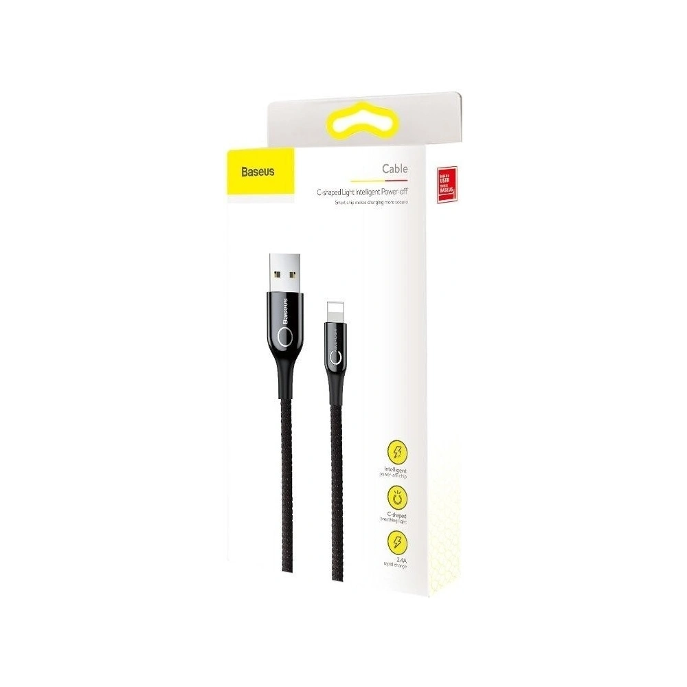 Wholesale Lightning Cable with LED Lamp Baseus C-shaped 2.4A 1m Black - BSU492BLK - {ean13} - Hurt