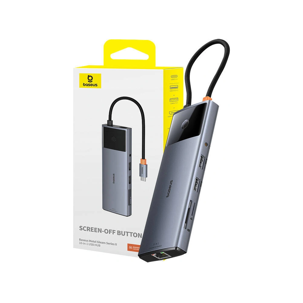 Hurtownia GSM - Adaptér 10w1 Baseus Metal Gleam II Series USB-C / HDMI, USB-A (10Gbps), 2xUSB-A, USB-C, USB-C (PD), RJ45, SD/TF, mini-jack 3,5mm - BSU4772 - {ean13} - Hurt