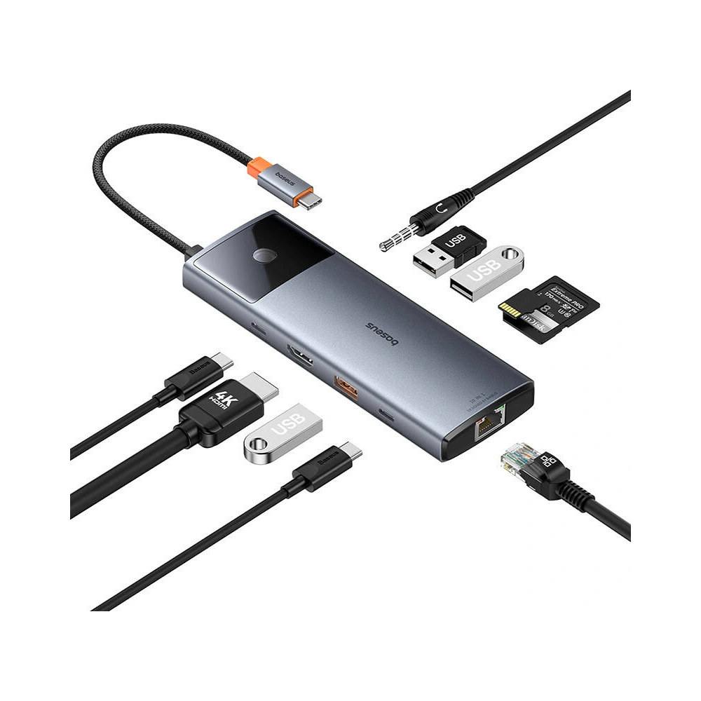 Hurtownia GSM - Adaptér 10w1 Baseus Metal Gleam II Series USB-C / HDMI, USB-A (10Gbps), 2xUSB-A, USB-C, USB-C (PD), RJ45, SD/TF, mini-jack 3,5mm - BSU4772 - {ean13} - Hurt
