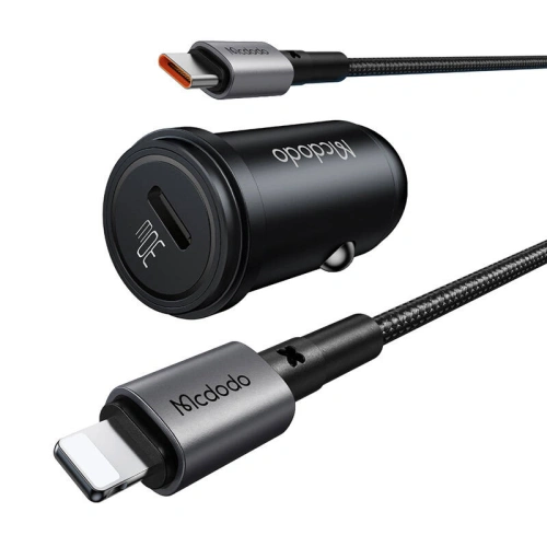 Ładowarka samochodowa Mcdodo CC-7492 USB-C, 30W + kabel USB-C / Lightning (czarna)
