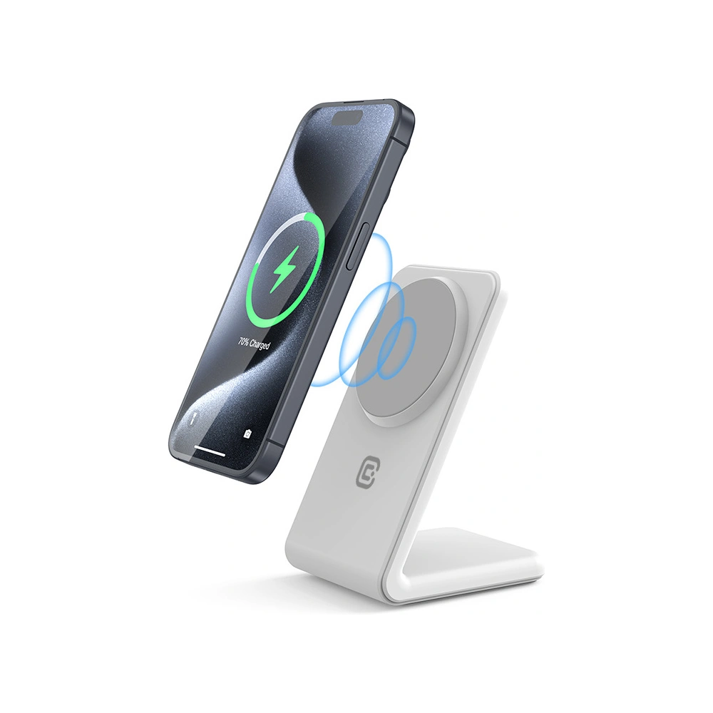Hurtownia GSM - Încărcător wireless 2w1 Crong MagSpot Stand MagSafe (alb) - CRG668 - {ean13} - Hurt