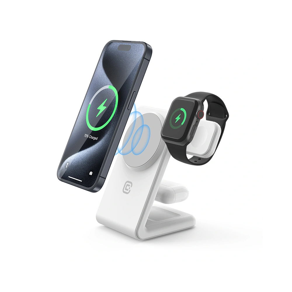 Hurtownia GSM - Încărcător wireless 3w1 Crong MagSpot Pivot Stand MagSafe (alb) - CRG670 - {ean13} - Hurt