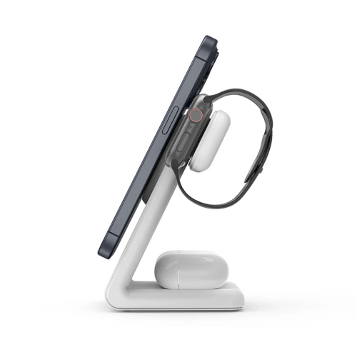 Ładowarka bezprzewodowa 3w1 Crong MagSpot Pivot Stand MagSafe (biały)
