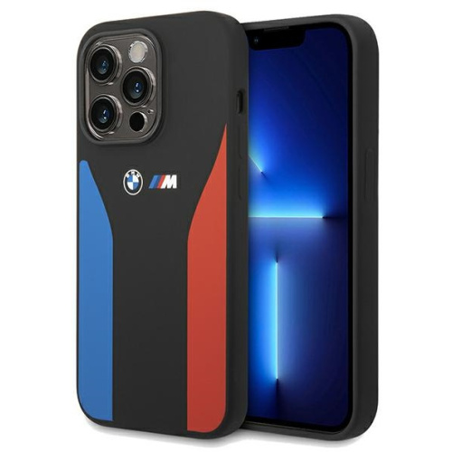 BMW Distributor - 3666339144425 - BMW574 - BMW BMHCP15X22SCSK Apple iPhone 15 Pro Max Silicone Blue&Red Stripes M Collection black - B2B homescreen