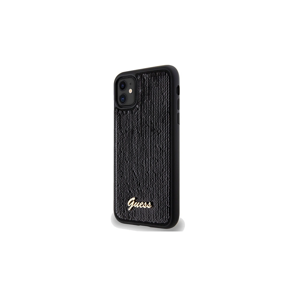 Hurtownia GSM - Case Guess GUHCN61PSFDGSK Apple iPhone XR / 11 Hartschale Pailletten Schrift Metall schwarz/black - GUE3054 - {ean13} - Hurt