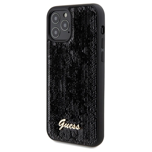 Etui Guess GUHCP12MPSFDGSK Apple iPhone 12 / 12 Pro hardcase Sequin Script Metal czarny/black